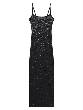 Zara Black Spaghetti-Strap Maxi Dress with Sparkle Embellishments